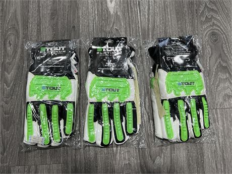 3 NEW PAIRS OF STOUT PLATINUM HEAVY DUTY GLOVES - SIZE XXL
