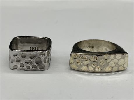 925 STG MEXICO HAND HAMMERED RING SZ 6.75, & 925 HAMMERED SQUARE RING SZ 5.25