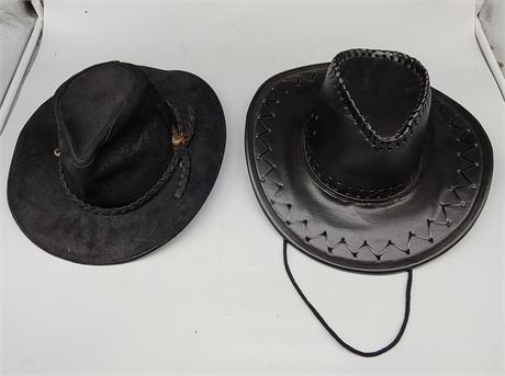 2 BLACK LEATHER COWBOY HATS