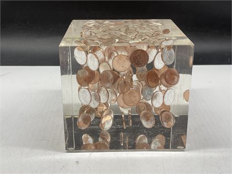 LARGE LUCITE 1867-1967 PENNY DISPLAY