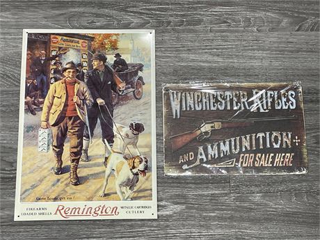 REMINGTON & WINCHESTER METAL SIGNS (LARGEST IS 11”X16”)
