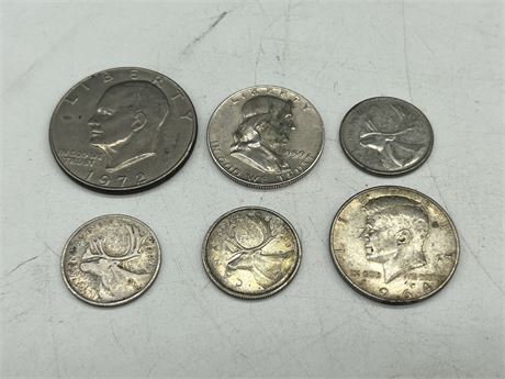 6 VINTAGE UNITED STATES COINS - MOSTLY SILVER