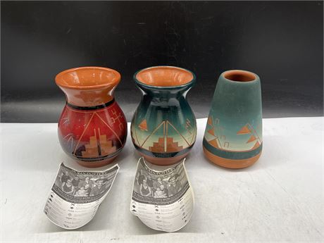 3PCS SIGNED SIOUX POTTERY - 7” TALL