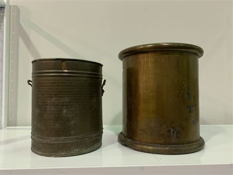 TWO LARGE OUTDOOR BRASS PLANTERS