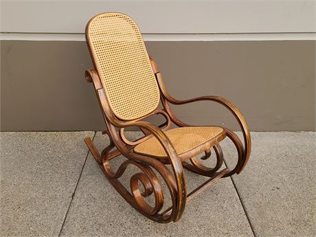 VINTAGE BENTWOOD AND CANE ROCKING CHAIR