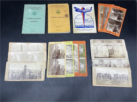 13 STEREOSCOPES, 2 1948 LUMBER BOOKLETS, 1960’S VANCOUVER MAP BOOK