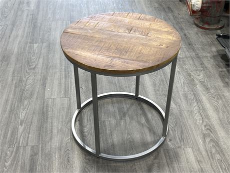 HIGH END WOOD & METAL SIDE TABLE (24” tall, 24” wide)