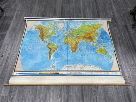 VINTAGE RETRACTABLE WORLD MAP 70”x65”