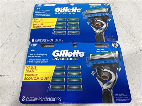 2 NEW PACKAGES OF GILLETTE PROGLIDE REPLACEMENT CARTRIDGES - 12 PER BOX