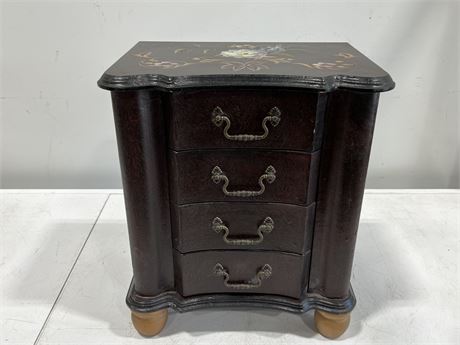 NICELY TOLE PAINTED 4 DRAWER JEWELRY BOX (16” tall)