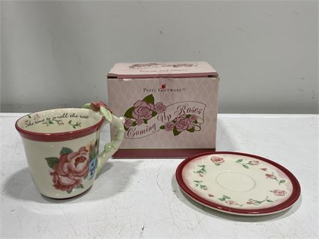 MINT IN BOX ‘COMING UP ROSES’ CUP & SAUCER