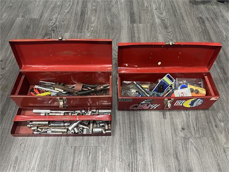2 RED TOOL BOXES W/ CONTENTS