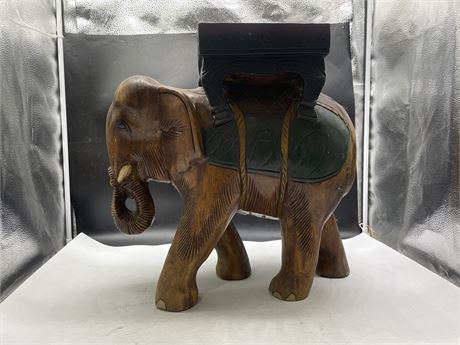 MCM HABD CARVED WOODEN ELEPHANT STOOL (18”x9”x19”)