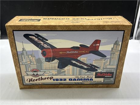 COTTER AVIATION DIECAST 1932 GAMMA AIRPLANE COIN BANK IN BOX