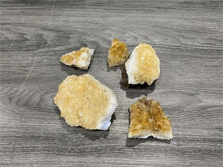5 PEICES OF CITRINE SLAB - LARGEST IS 5” X 4”