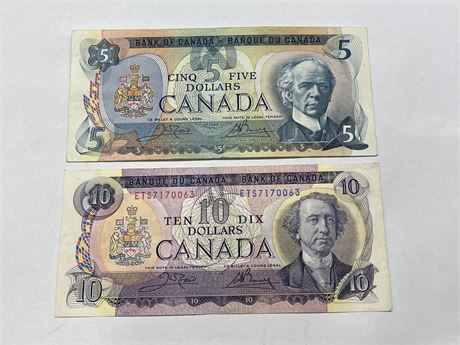 *NO TAX* 1971 + 1979 CANADIAN $5 & $10 BILLS