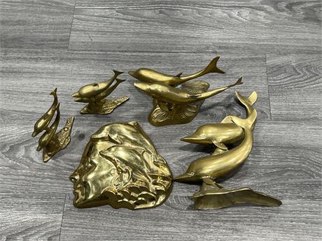 VINTAGE BRASS DOLPHINS LOT - LARGEST IS 11” TALL