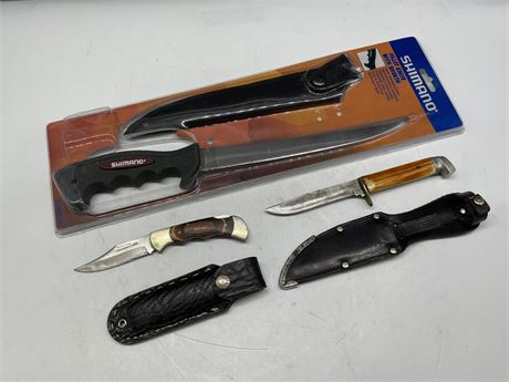 NEW IN PACKAGE SHIMANO FILLET KNIFE & 2 POCKET KNIVES