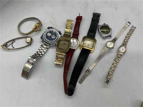 9 MISC. WATCHES - CONDITION VARIES - SOME NEED WORK