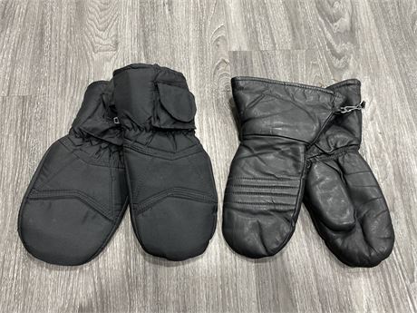 MENS BLACK LEATHER QUALITY MITTENS & MENS INSULATED WATERPROOF MITTENS W/POCKET