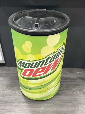 LARGE ROLLING MOUNTAIN DEW ADVERT COOLER - 3FT TALL 21” DIAM