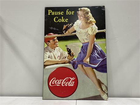 ‘PAUSE FOR COKE’ WOOD ADVERTISING SIGN (24”x36”)