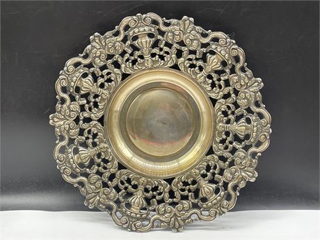 LARGE ORNATE SILVER BOWL WITH MARKINGS (14”)