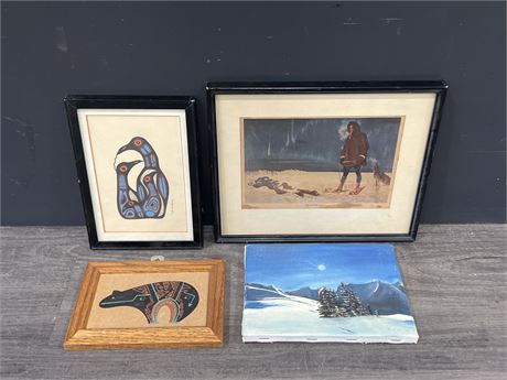 4 FRAMED INDIGENOUS PICTURES - LARGEST IS 11”x9”