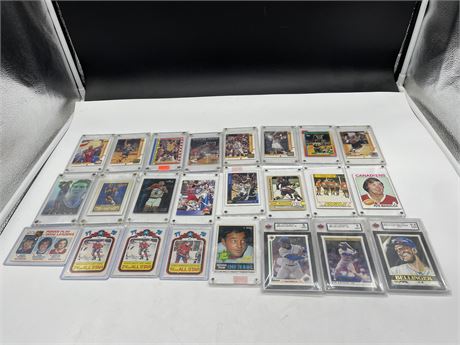 COLLECTION OF MISC SPORTS CARDS + 3 GRADED BASEBALL CARDS