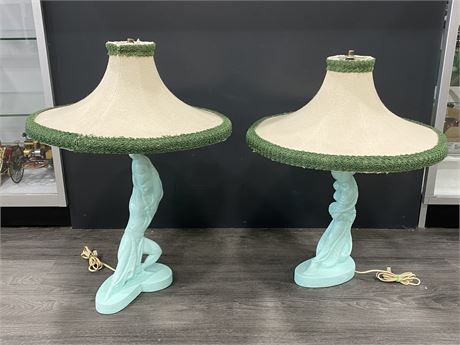 MCM CHALKWARE LAMPS W/ORIGINAL SHADES (TALLEST IS 27”)