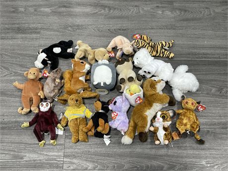 LOT OF VINTAGE BEANIE BABIES & OTHER STUFFIES