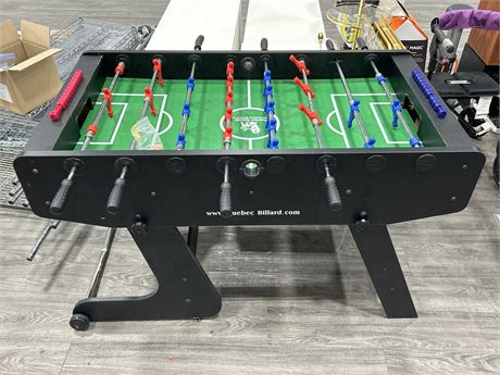 KASDALI FOOSBALL TABLE - WORKING, BUT SOME DAMAGE AND WEAR/TEAR