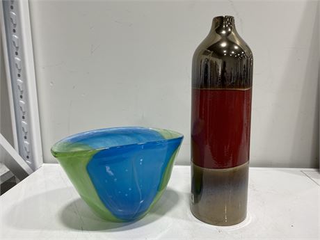DECORATIVE GLASS BOWL & VASE (18” tall)