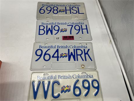 LOT OF 4 B.C. LICENCE PLATES