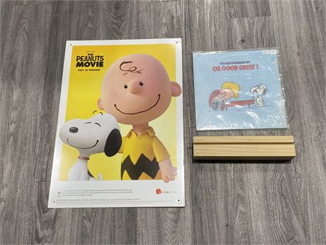CHARLIE BROWN MOVIE POSTER & OH GOOD GRIEF ALBUM COVER W/ STAND - NO RECORD
