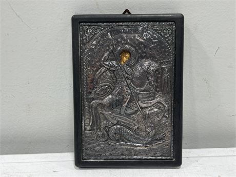 950 STERLING SILVER RELIGIOUS ICON DEEP RELIEF PLAQUE (6”x8.5”)