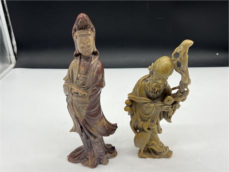 2 ASIAN STONE CARVINGS OF MAN & WOMAN (Tallest is 10”)