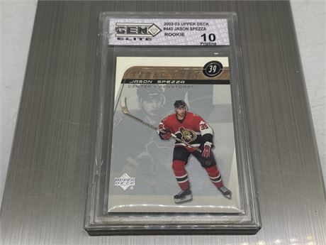 2002/03 UD JASON SPEZZA YOUNG GUNS ROOKIE GRADED 10