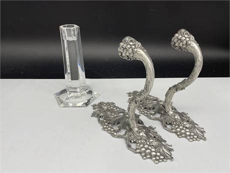 TIFFANY & CO CANDLEHOLDER / 2 SEAGULL PEWTER WALL SCONES (6” TALL)