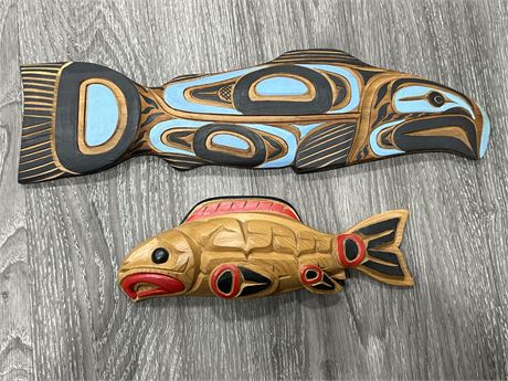 LANCE JOSEPH FIRST NATIONS ART & CARVED FISH (Longest is 15”)