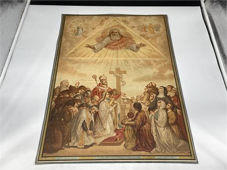 VERY EARLY ANTIQUE RELIGIOUS PRINT 26”x18”