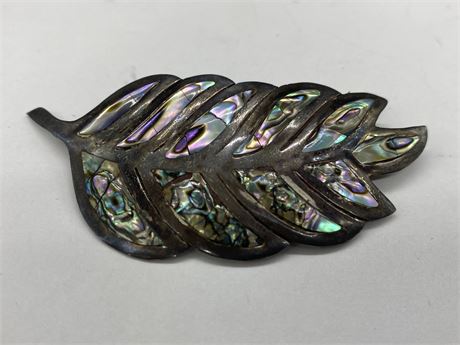 STERLING AND ABALONE LEAF BROOCH