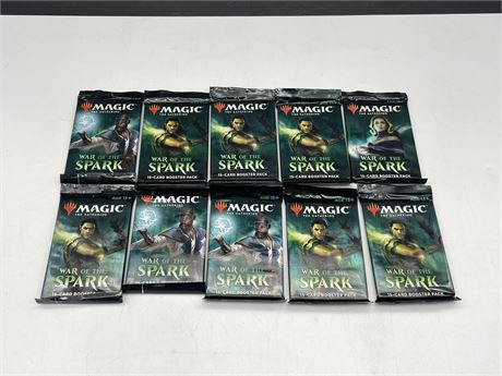 10 SEALED MAGIC THE GATHERING WAR OF THE SPARK BOOSTER PACKS