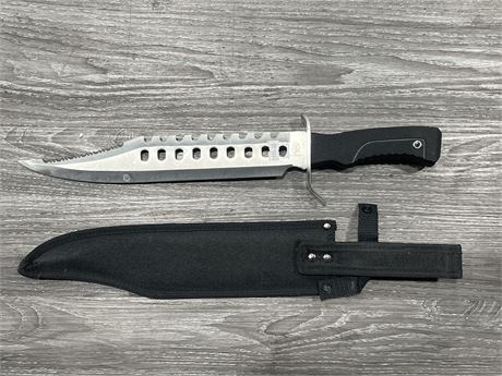NEW LARGE BUCKSHOT HUNTING KNIFE W/ SHEATH - 17” LONG