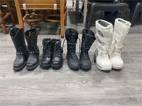 4 PAIRS OF WOMENS BOOTS - SEE PICS FOR SIZES
