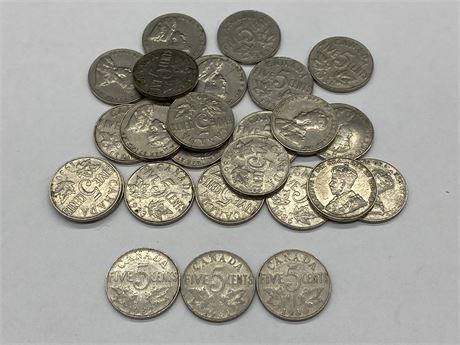 25 DOUBLE MAPLE CANADIAN NICKELS