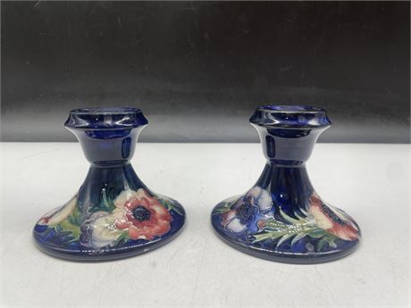 PAIR MOORCROFT SIGNED CANDLE HOLDERS