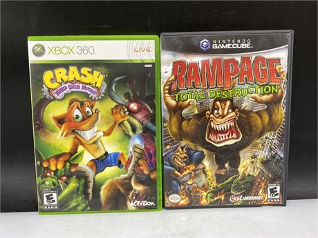 XBOX 360 AND GAMECUBE GAMES-CRASH BANDICOOT AND RAMPAGE TOTAL DESTRUCTION