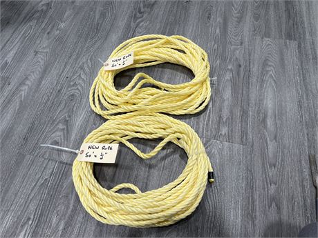 2 NEW 50’ x 1/2” LENGTHS OF ROPE