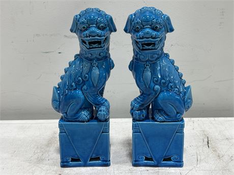 2 BLUE FOO DOG DECORATIONS (13” tall)